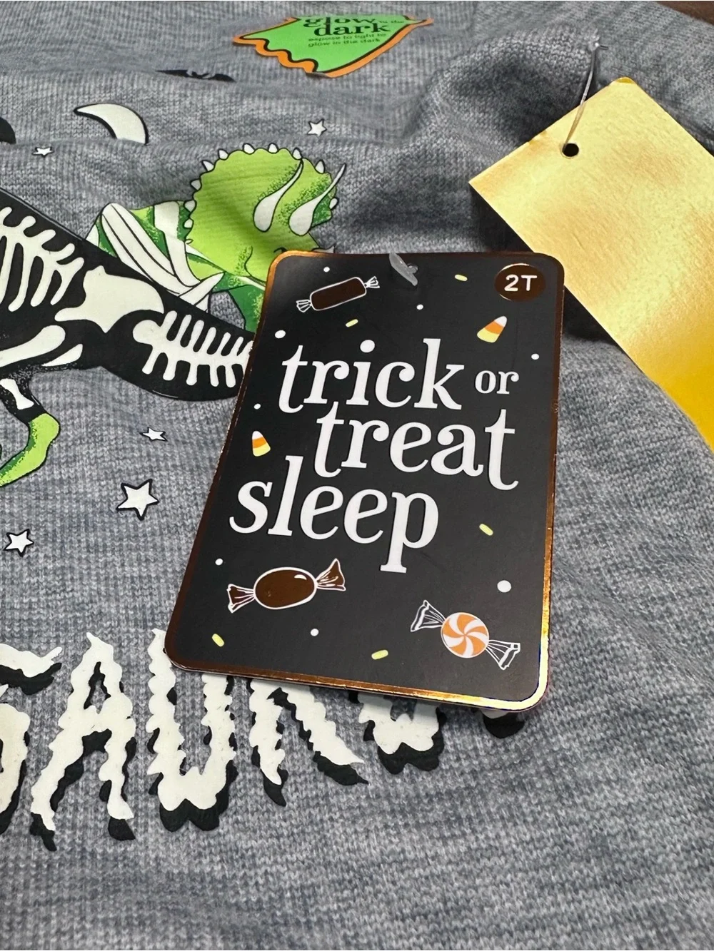 NWT Trick or Treat Sleep Glow in the Dark Spookysaurus Dinosaur Pajama Set Gray